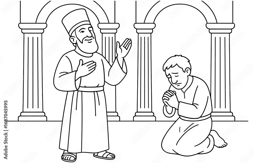 Fototapeta premium Biblical parable scene of pharisee and tax collector in prayer