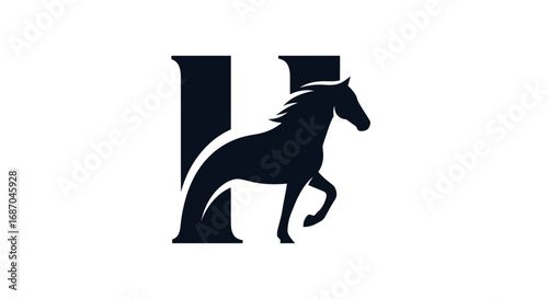 Elegant Black Horse Silhouette Integrated with Letter H.