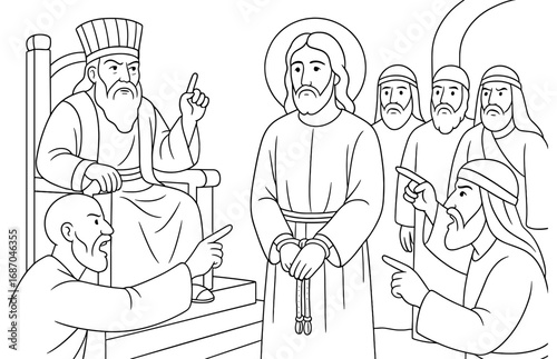 Religious scene of jesus before the sanhedrin - biblical event depiction