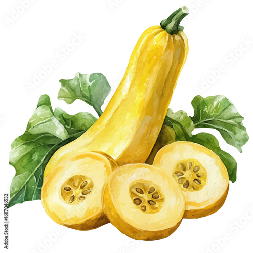 Squash, watercolor drawing vector, isolated on a white background.
