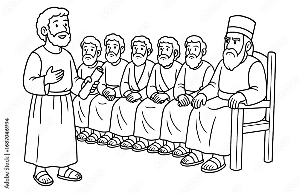 Obraz premium Biblical scene depicting stephen's speech to the council - educational and religious use