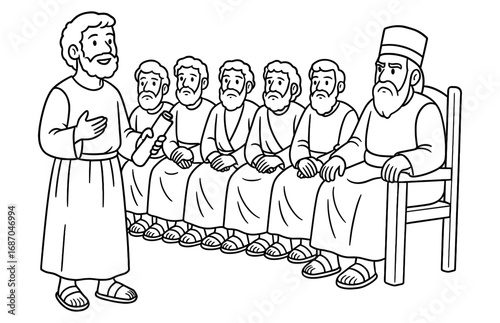 Biblical scene depicting stephen's speech to the council - educational and religious use