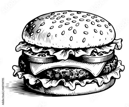 Burger vector engraving style illustration