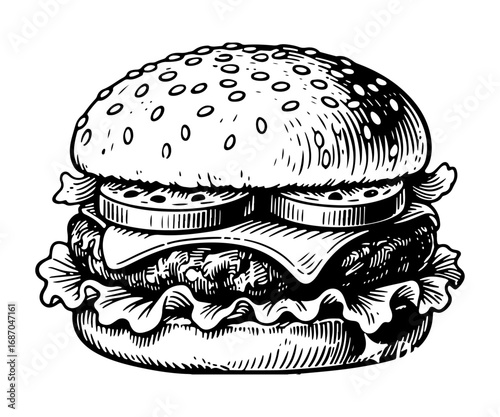 Burger vector engraving style illustration