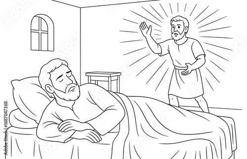 Vision of saint in macedonia - biblical scene for educational material and coloring