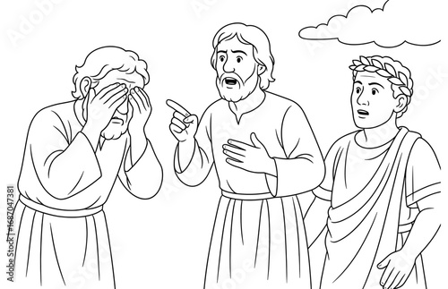 Biblical scene of elymas blinded encounter amidst dramatic revelation