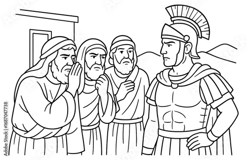 Secretive conversation with roman soldier in ancient setting
