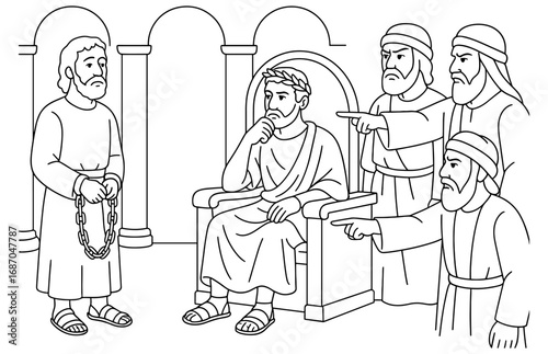 Historical depiction of paul's trial in ancient courtroom setting
