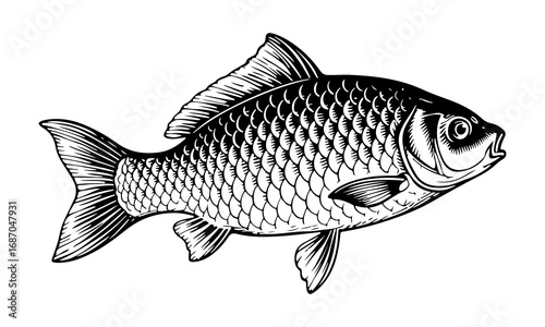 Carp fish vector engraving style illustration
