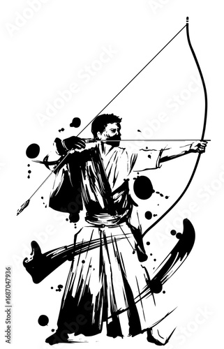 Kyudo – Japanese Archery in Sumi-e Ink Wash Painting