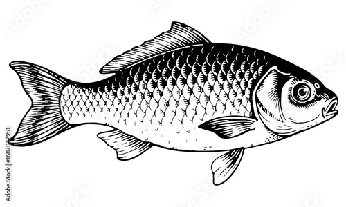 Carp fish vector engraving style illustration