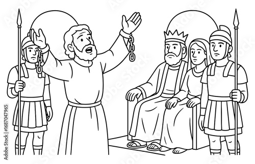 Historical scene depicting paul before agrippa courtroom drama illustration for educational design