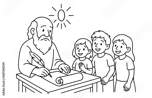 Apostle sharing wisdom with children in educational setting