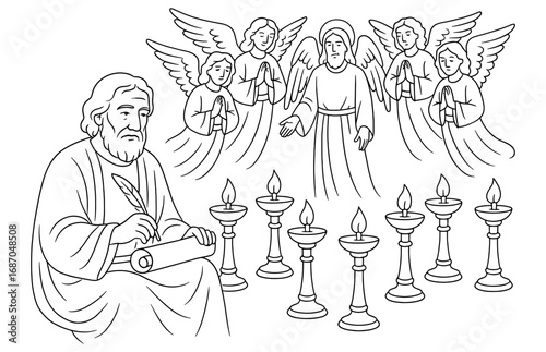Spiritual visionary scene with angels and candles - ideal for religious or inspirational design