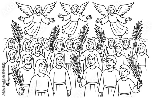 Heavenly celebration with angels and palm branches for religious designs