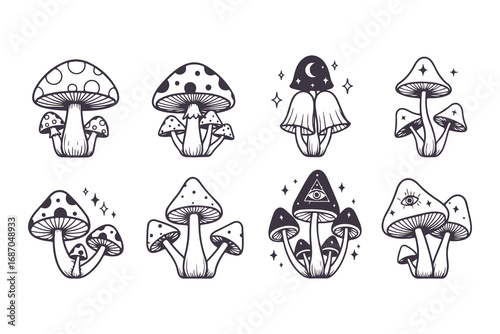 Magic Mushroom Vector Illustration Set