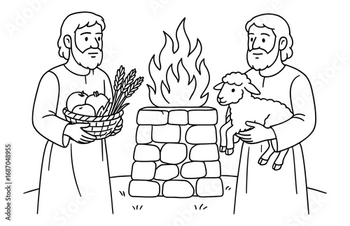 Cain and abel's offerings depiction for religious education and storytelling