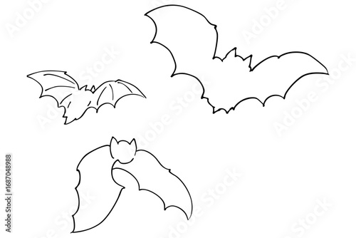 ハロウィンこうもりの線画イラスト素材 ベクター