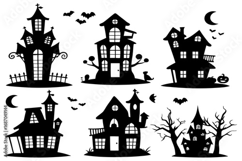 Wallpaper Mural Haunted House Silhouettes | Halloween Clipart Set with Bats, Pumpkins & Spooky Tree Torontodigital.ca