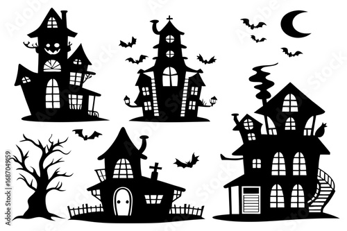 Wallpaper Mural Haunted House Silhouettes | Halloween Clipart Set with Bats, Pumpkins & Spooky Tree Torontodigital.ca