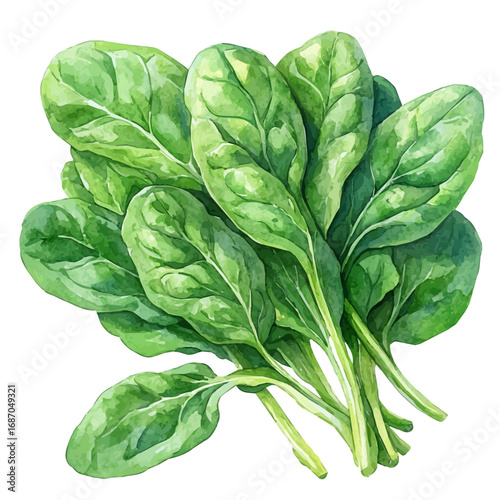 watercolor vector of Spinach, isolated on a white background.
