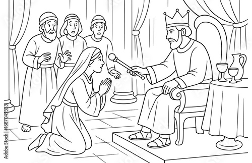 Esther's plea before the king in ancient royal court scene for historical study