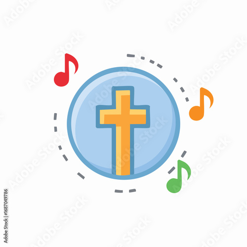 Christian cross and musical notes illustration religious worship and praise concept