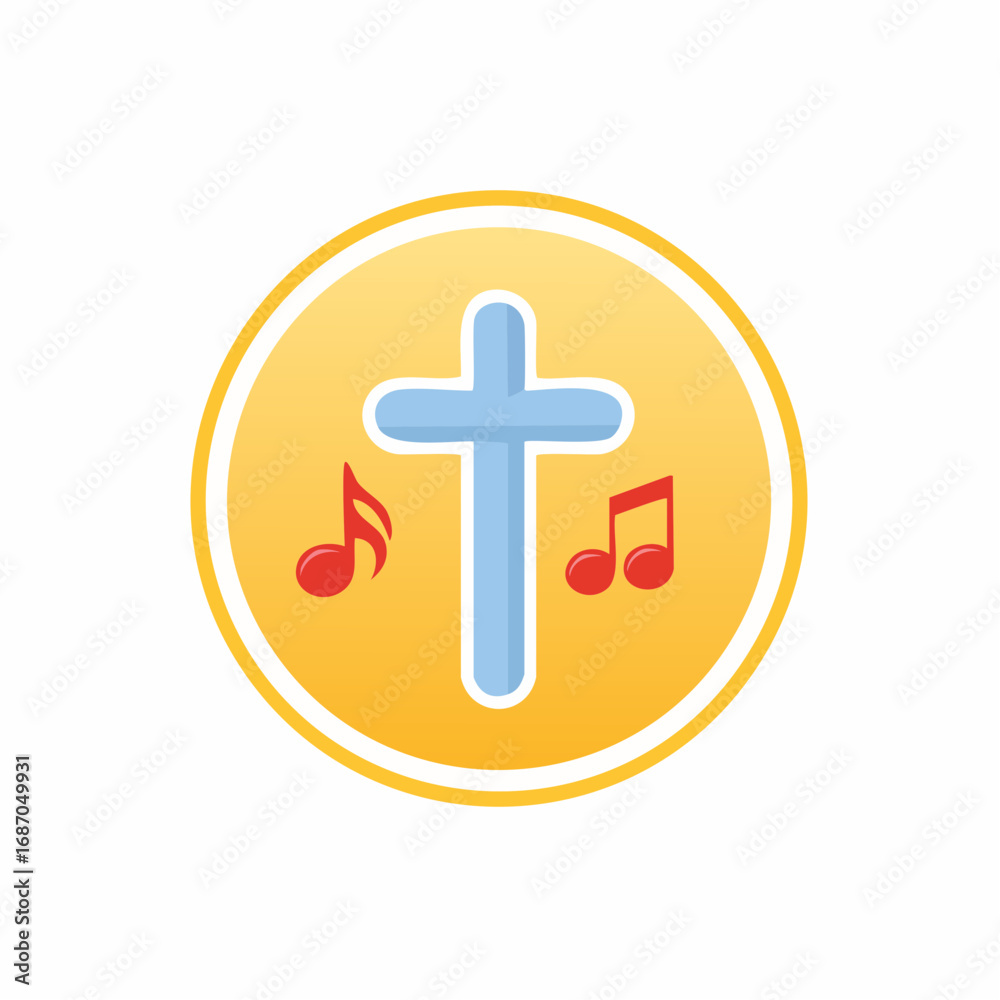 Obraz premium Christian worship music symbol with a cross and song notes. Religious gospel and praise icon.