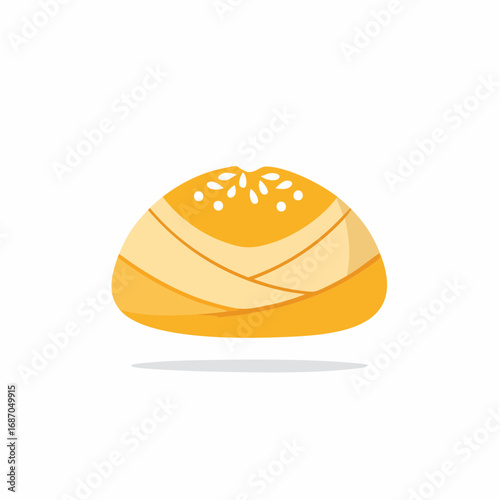 Illustrated Traditional Pastry with Sesame Seeds, Isolated on White