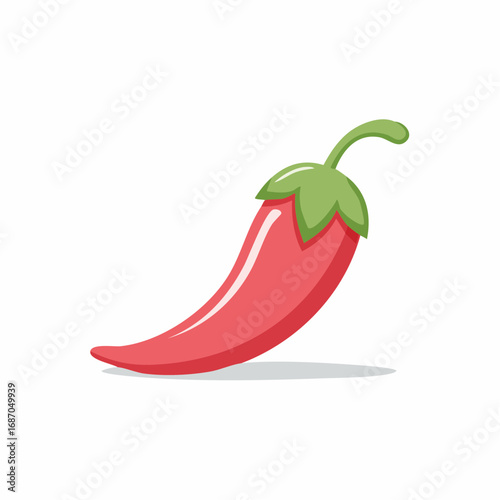 Red chili pepper illustration with green stem and leaves vector art