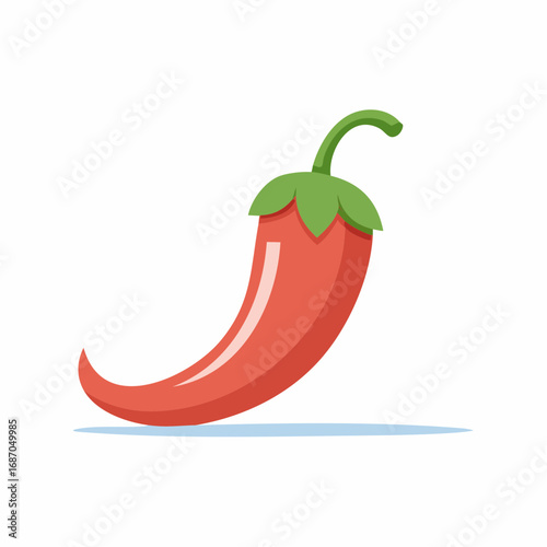 Vibrant red chili pepper illustration with green stem symbolizing spicy food flavor and cooking ingredient