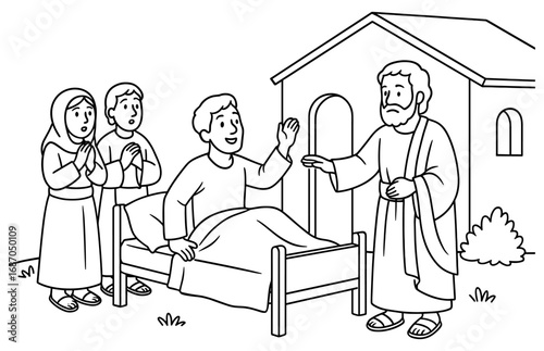 Biblical scene of peter healing aeneas for spiritual and educational purposes