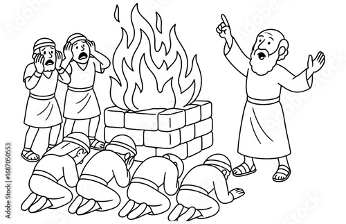 Elijah's fiery miracle depicted in biblical scene for educational and inspirational use