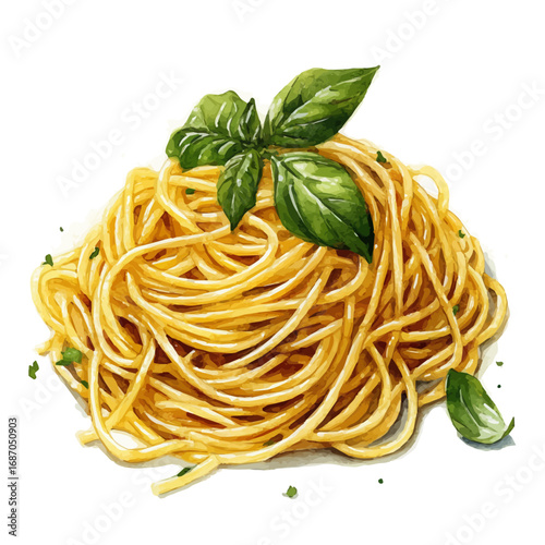 Spaghetti, watercolor clipart vector, isolated on a white background.