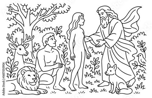 Eve's creation coloring page for biblical education and themed activities