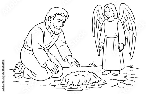 Gideon's fleece biblical scene with angel for educational and religious use