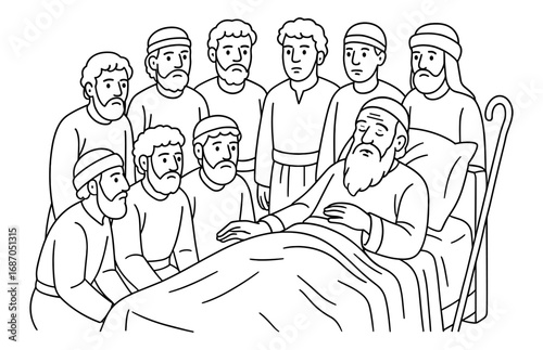 Biblical scene of jacob blessing his family for religious education and art projects