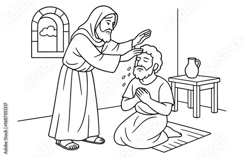 Religious scene of baptism depicting spiritual unity and blessing for faith-based design
