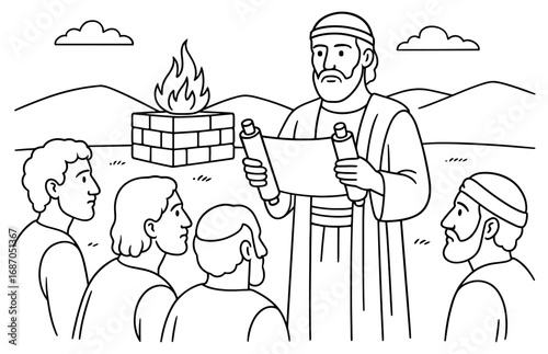 Historical covenant renewal ceremony with joshua and followers in ancient setting