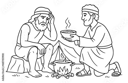 Biblical scene of esau selling birthright illustration for religious education