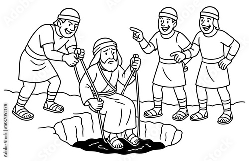 Biblical story of jeremiah in cistern scene for historical education and religious content