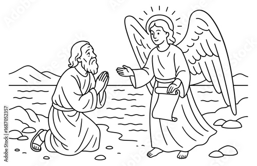 Apostle's divine encounter with angel by the shore - spiritual and inspirational artwork