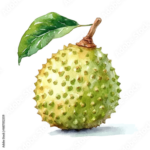 Soursop, watercolor drawing vector, isolated on a white background.