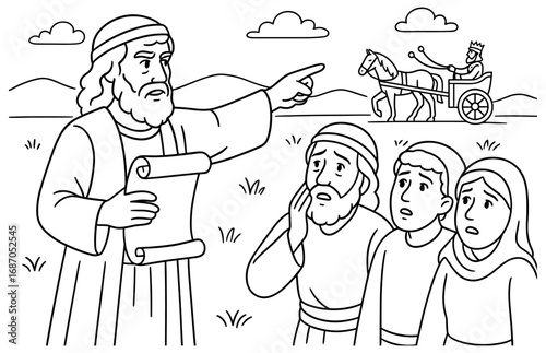 Biblical scene of samuel warning the israelites - educational coloring page design