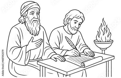 Ancient prophet and scribe scene for historical education and religious studies