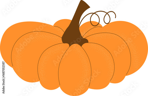 Pumpkin, autumn vegetable for Halloween. Orange autumn pumpkin with a curved brown stem.