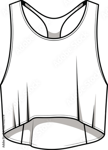 CAD drawing flat vector illustration of stylish sleeveless crop top, racerback design, casual summer fashion, lightweight fabric, trendy, modern clothing