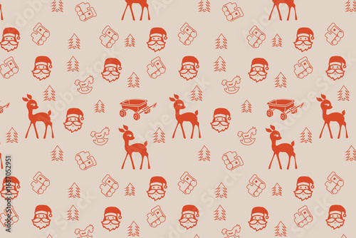 Analog Texture Vintage Toys Christmas Seamless Pattern on Soft Pink Background
