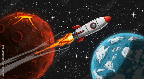 Retro Rocket Soaring Through Space