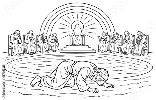 Heavenly vision scene depicting worship and reverence